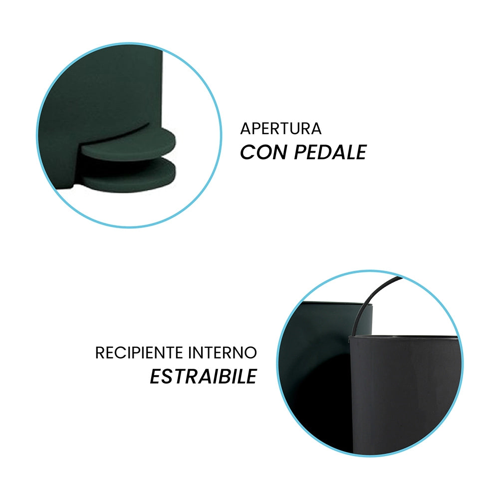 Pattumiera bagno 3 Lt verde scuro con apertura a pedale Orbix