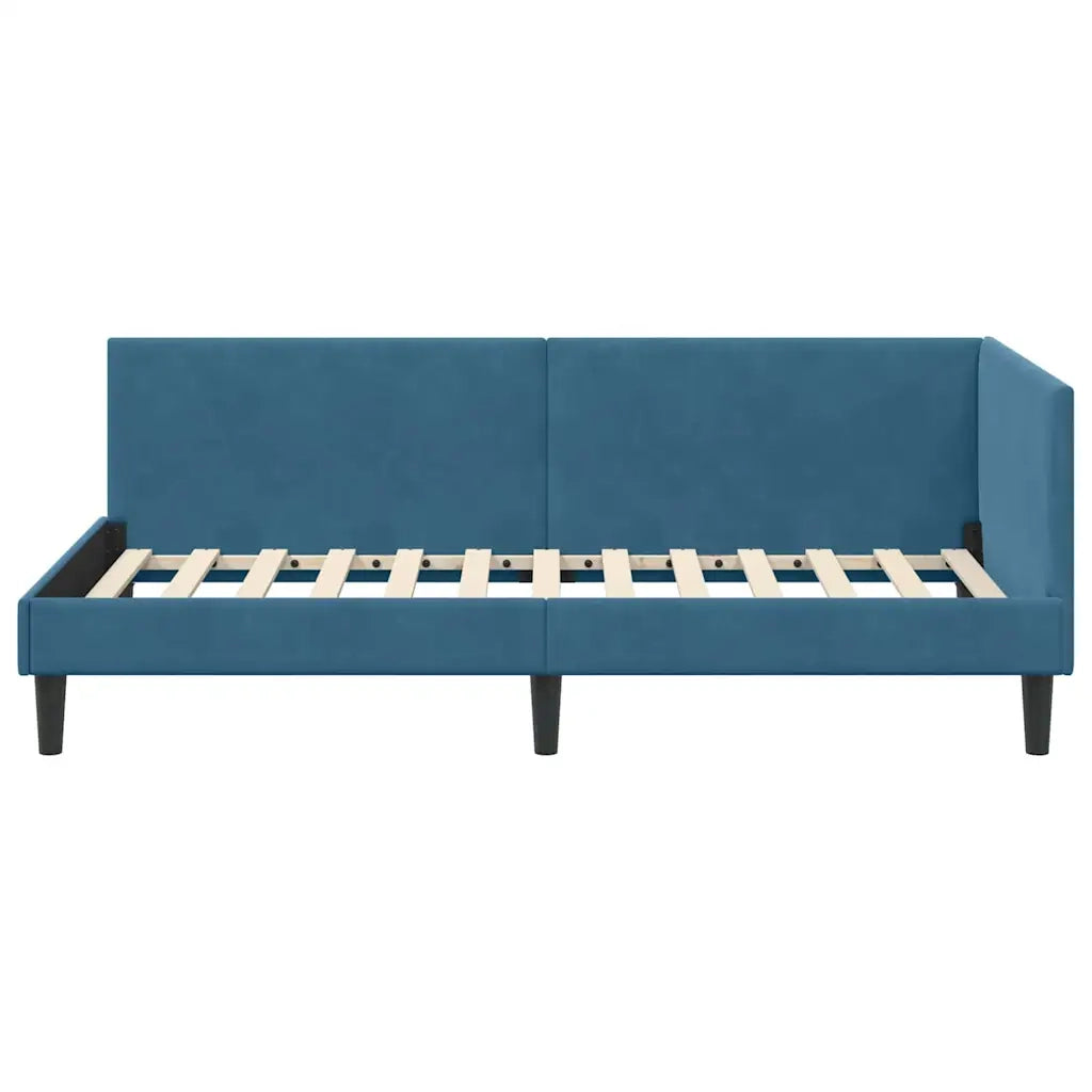 Cornice del letto ad angolo Blu 100 cm x 200 cm Velluto