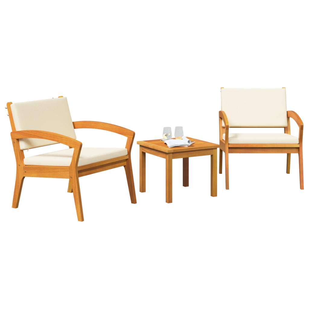 Set Bistro da 3 pezzi di con Cuscini - Realizzato in Legno Massello di Acacia