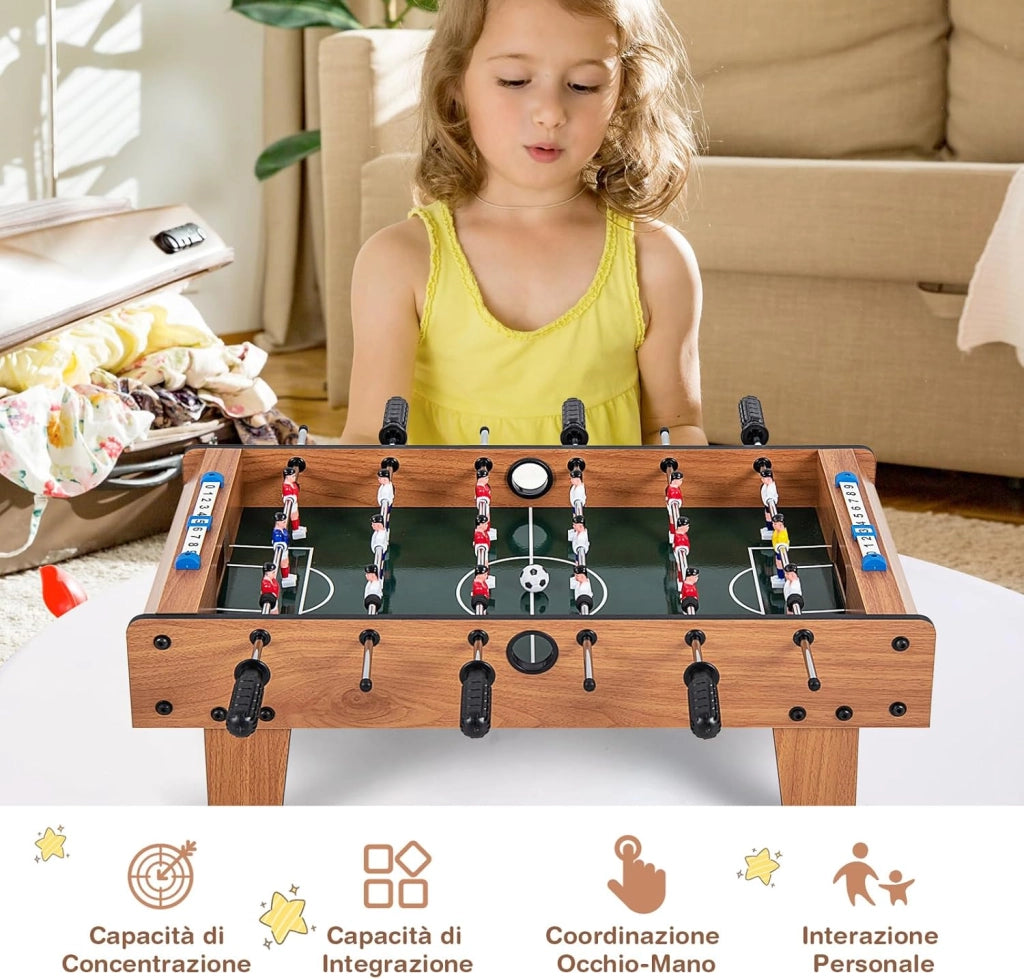 Calcetto da Tavolo Salvaspazio con Maniglie Resistente, Mini Calcio Balilla con 2 Palloni, Gioco da Tavolo per Bambini e Adulti per Feste, 69 x 36 x 24 cm