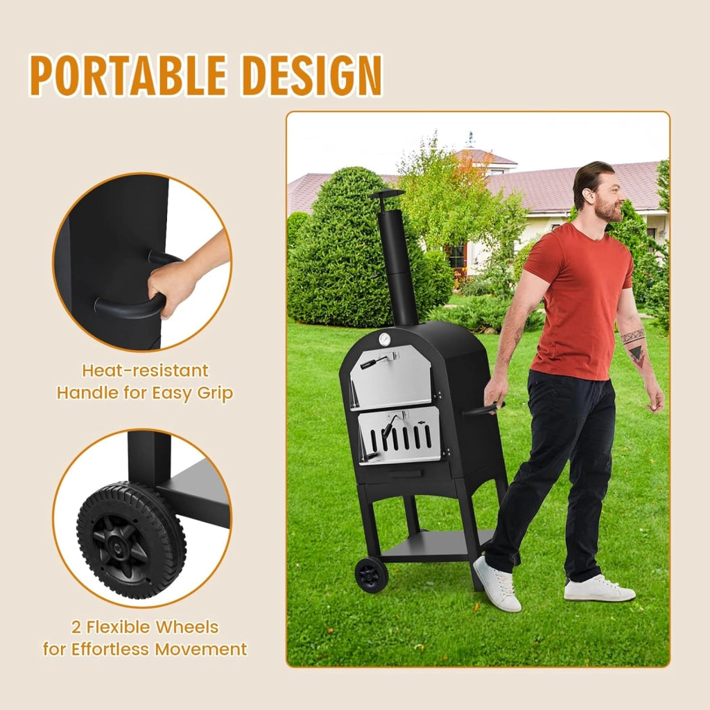 Mini forno per pizza, in ferro, da 200 ℃ a 350 ℃, portatile, con pietra per pizza, griglia, per feste, barbecue