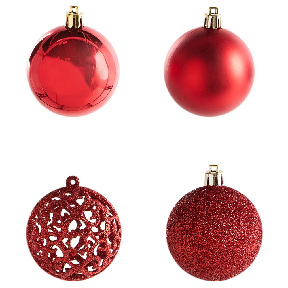 Set di 100 palle di Natale in plastica rosso appese all'albero di Natale in stile tradizionale e moderno Palle di Natale