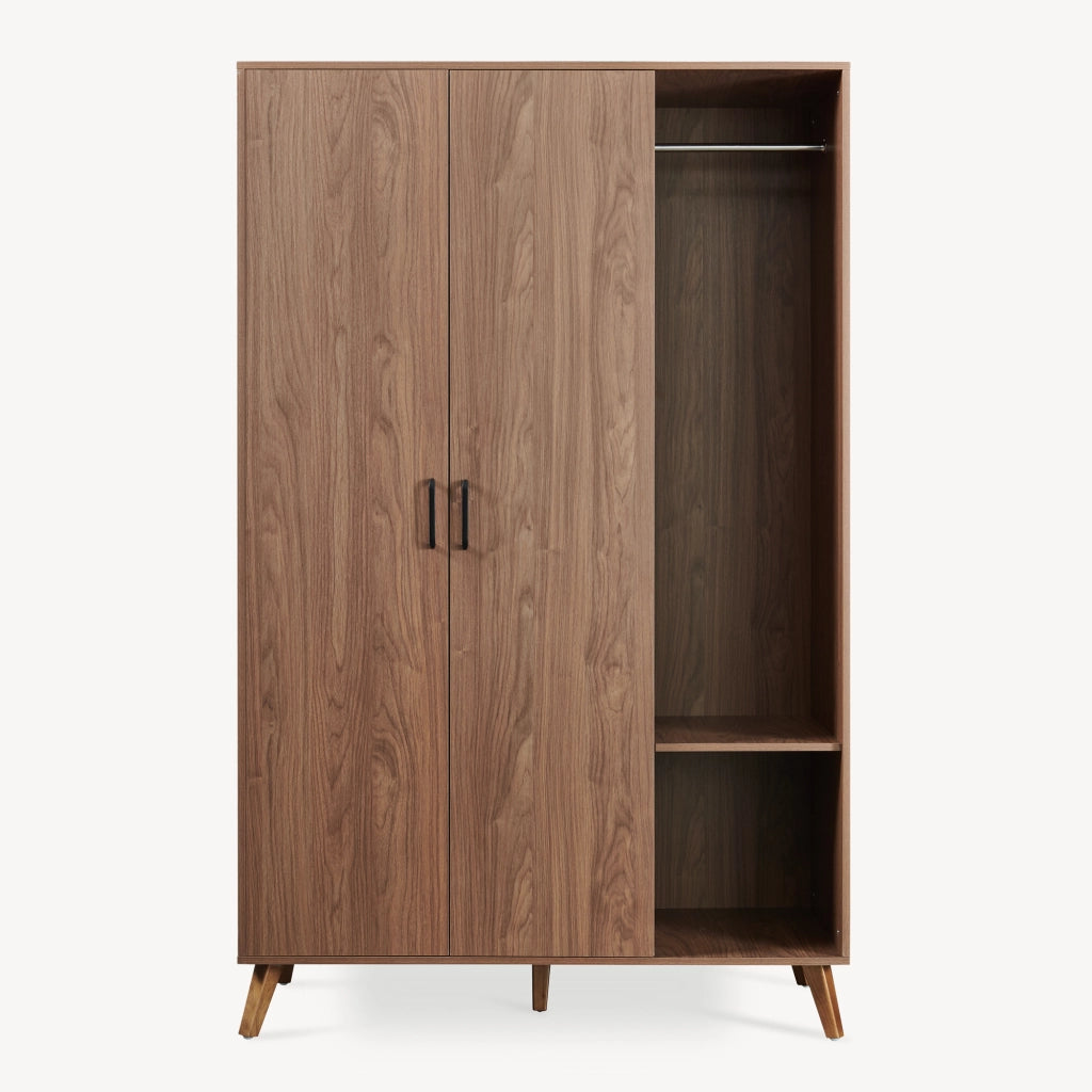 Armadio Guardaroba Norg con 2 Ante e 5 Scomparti 191x120x52 cm - Effetto Noce [en.casa]