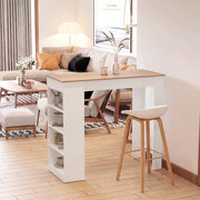 Tavolo snack alto Kivo bianco e rovere con 3 ripiani laterali 115x50x103H