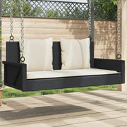 Panca a Dondolo con Cuscini-Sgabello-Panca da esterno Nera 119x56x48 cm in Polyrattan