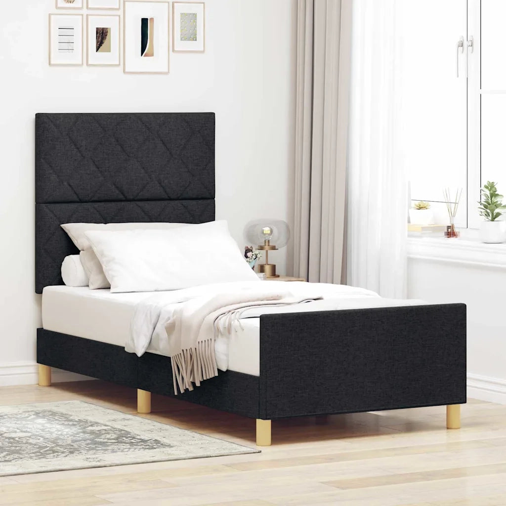 Struttura del letto con testiera-Giroletto Nero 100 x 200 cm Tessuto 421227