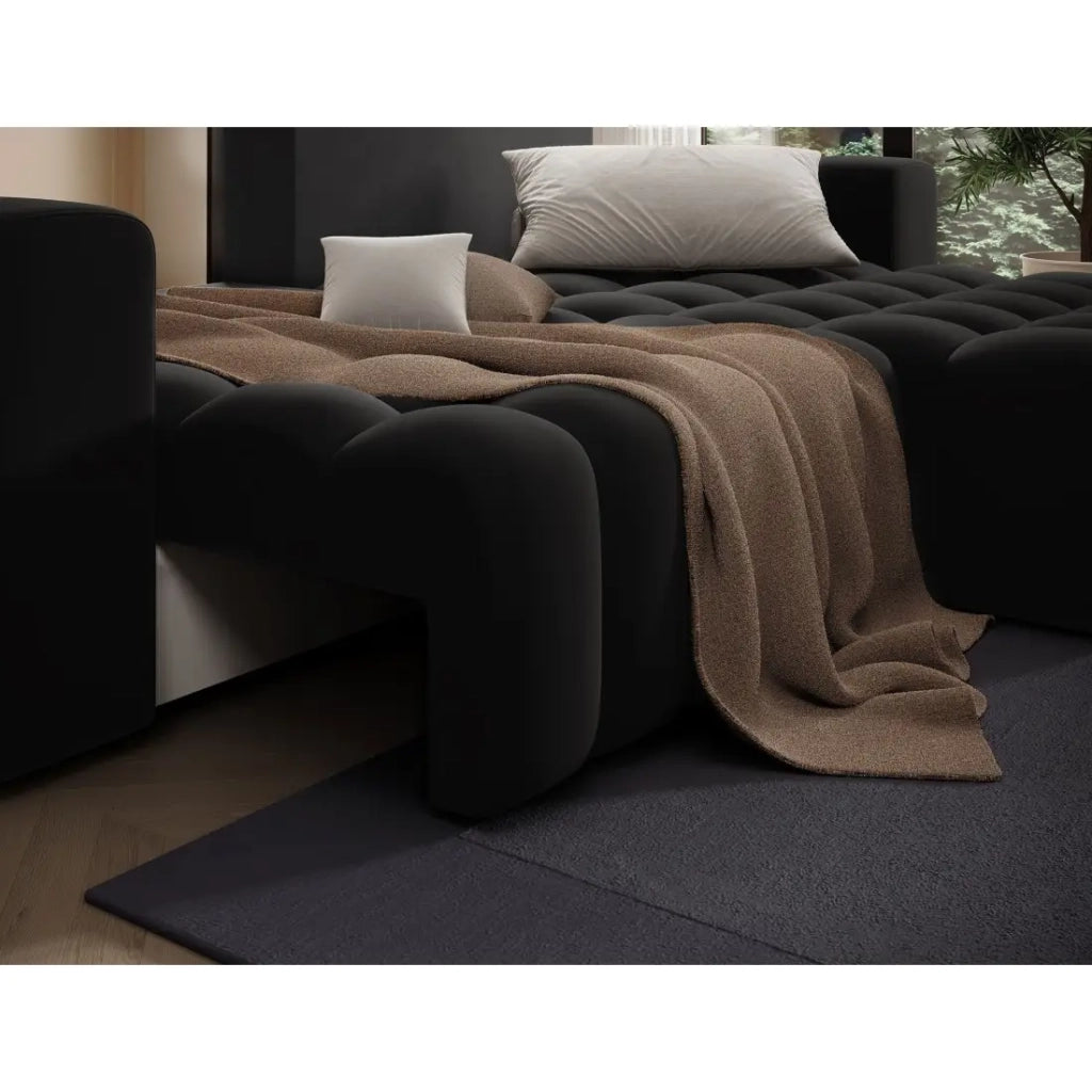 Divano angolare trasformabile DORY nero 250 cm con vano contenitore angolo destro