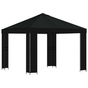 Gazebo | Pergolato 3 x 3 m Nero Poliestere e Acciaio 190 gsm