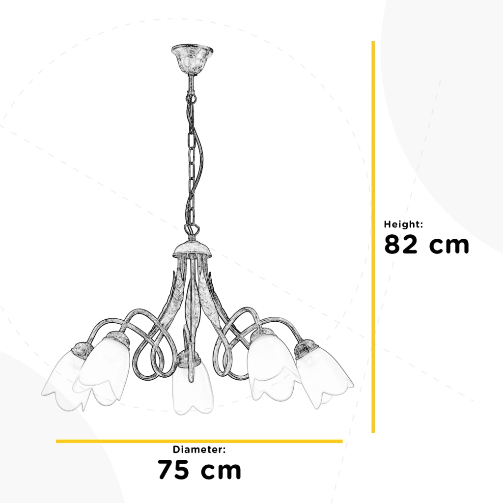 Lampadario 5 luci Doppio Giro Avorio