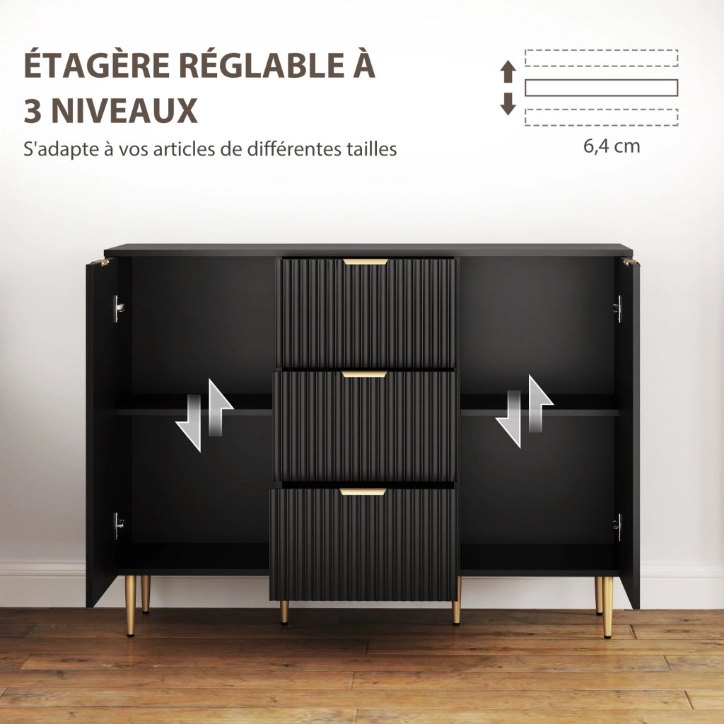 Cassettiera 3 cassetti con ante e ripiani ¨C Minimal ¨C 120x40x90 cm nero