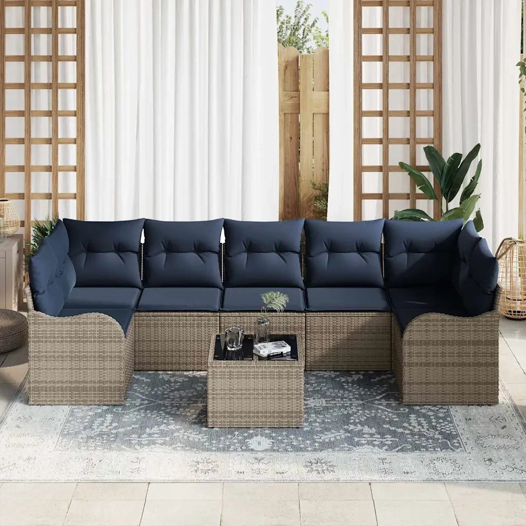 Set di divani 8 pz 7-Numero di posti Grigio polyrattan 3345625