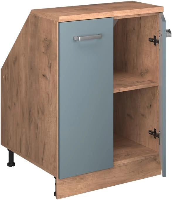 Mobile sottotetto Rion, Grigio-blu, 60 x 81.6 cm con 2 porte, carcassa 60 cm profondità, adatto per il salvaspazio sotto tetti spioventi