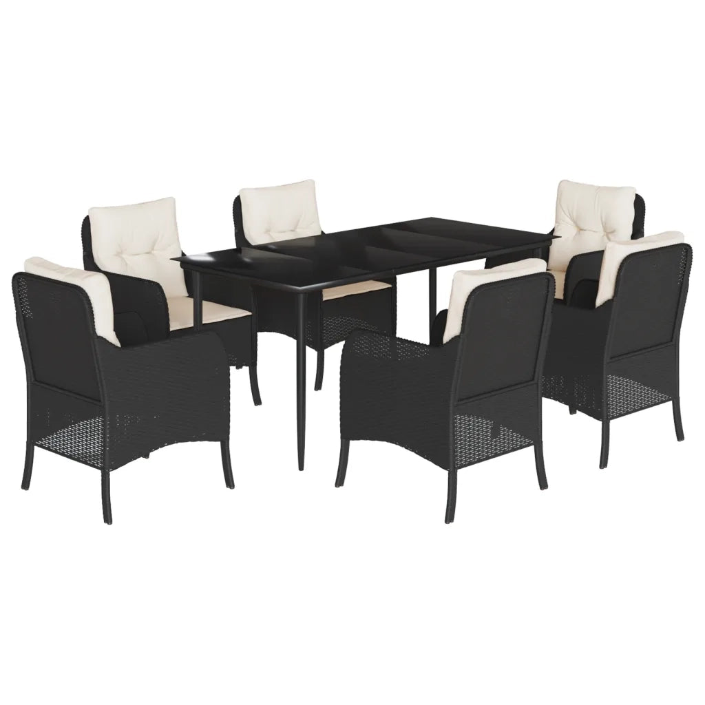 Set da Pranzo da Giardino 7 pz Nero con Cuscini in Polyrattan 3211910