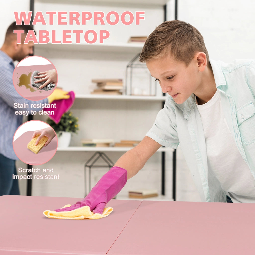 Tavolo pieghevole 125x61 cm rosa in plastica e ferro - altezza regolabile