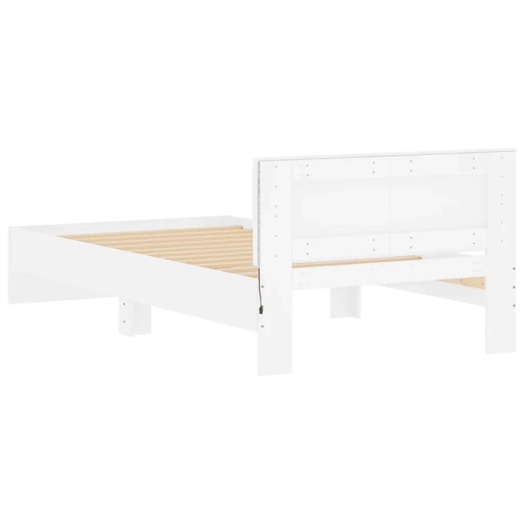 Letto singolo | Letto per adulti | Giroletto con Testiera e LED Bianco 100x200 cm