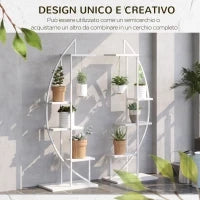 Portafiori a 5 Livelli a Mezzaluna per Interni ed Esterni in MDF e Acciaio, 50x30x160 cm, Bianco
