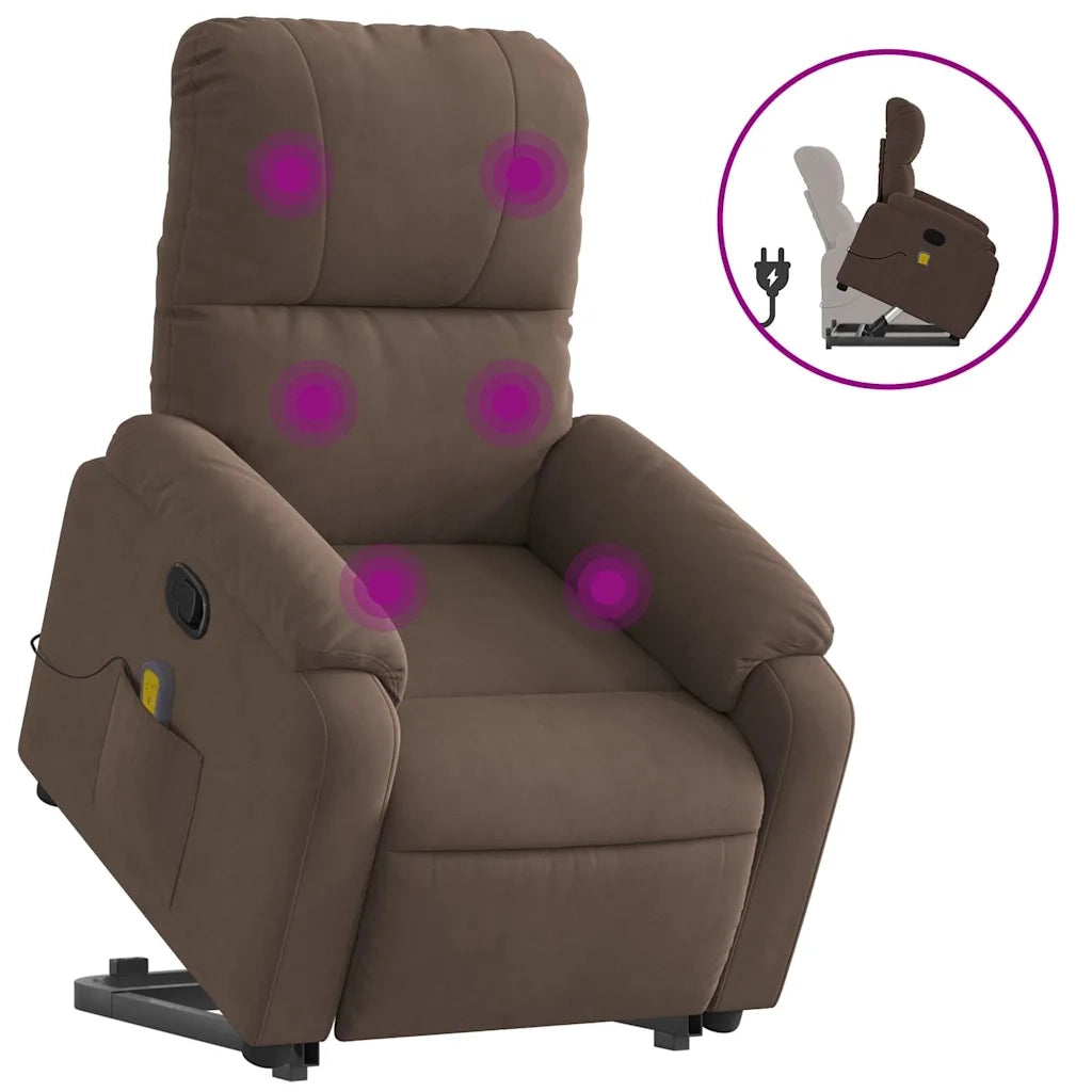 Poltrona Alzapersona Reclinante Massaggiante Marrone Microfibra 3204935