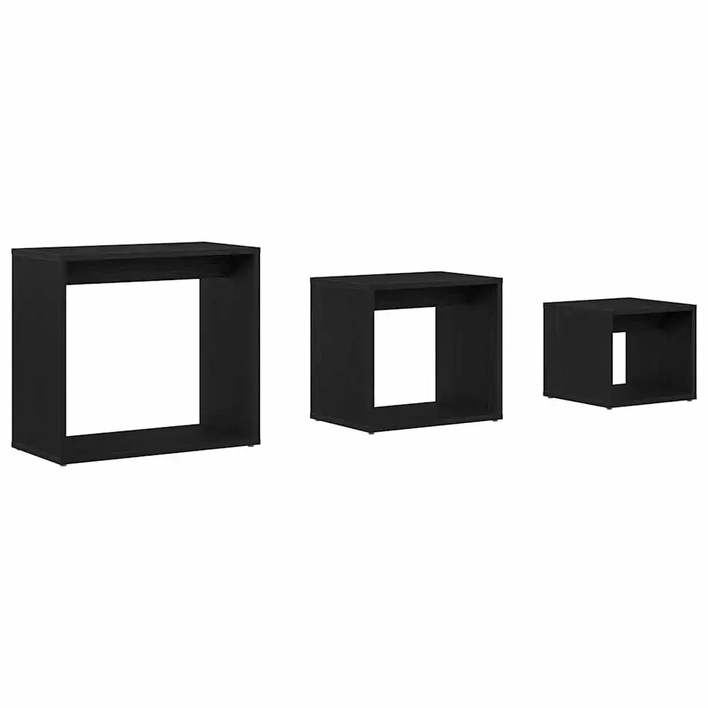 Tavolo Nesting 3 pcs Rovere Nero Legno multistrato 862675