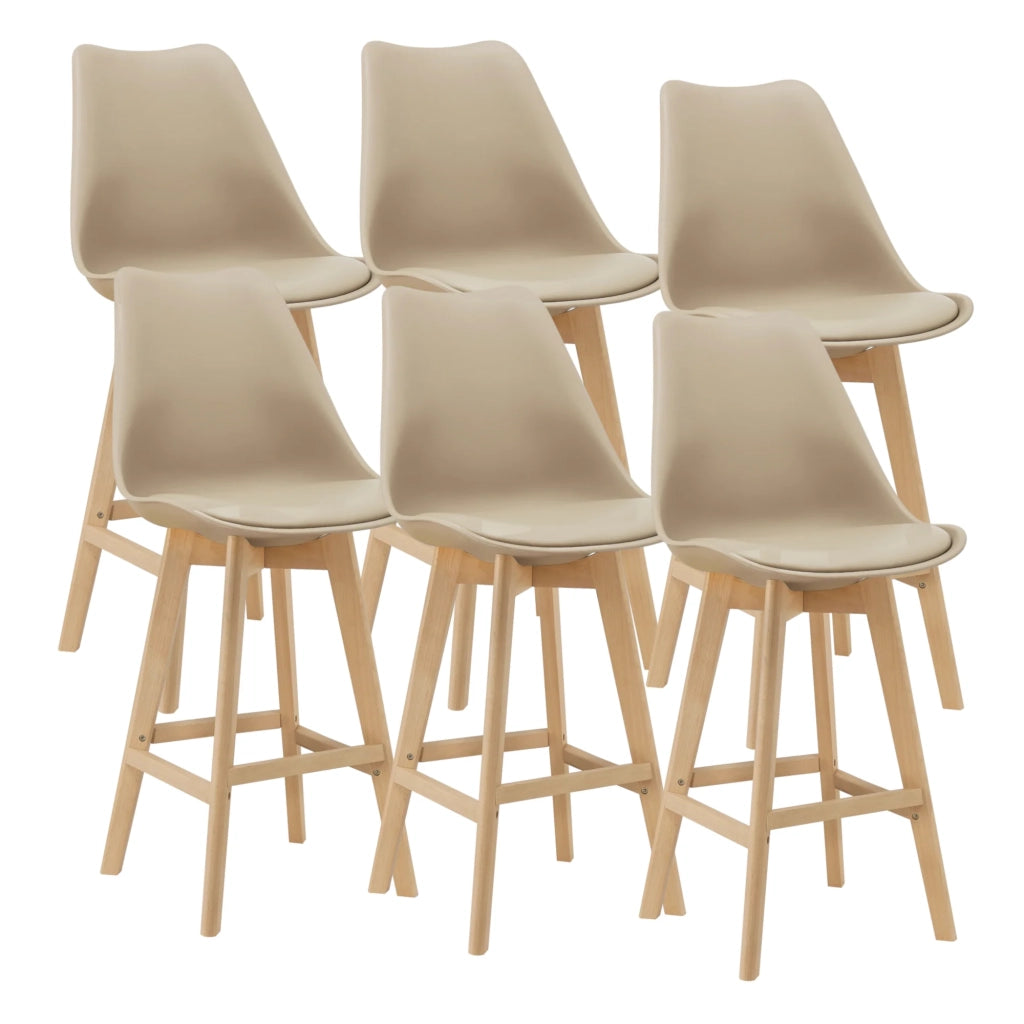 Set di 6 sgabelli da bar in plastica sintetica finitura faggio 105 x 48 x 58 cm beige 03_0008723