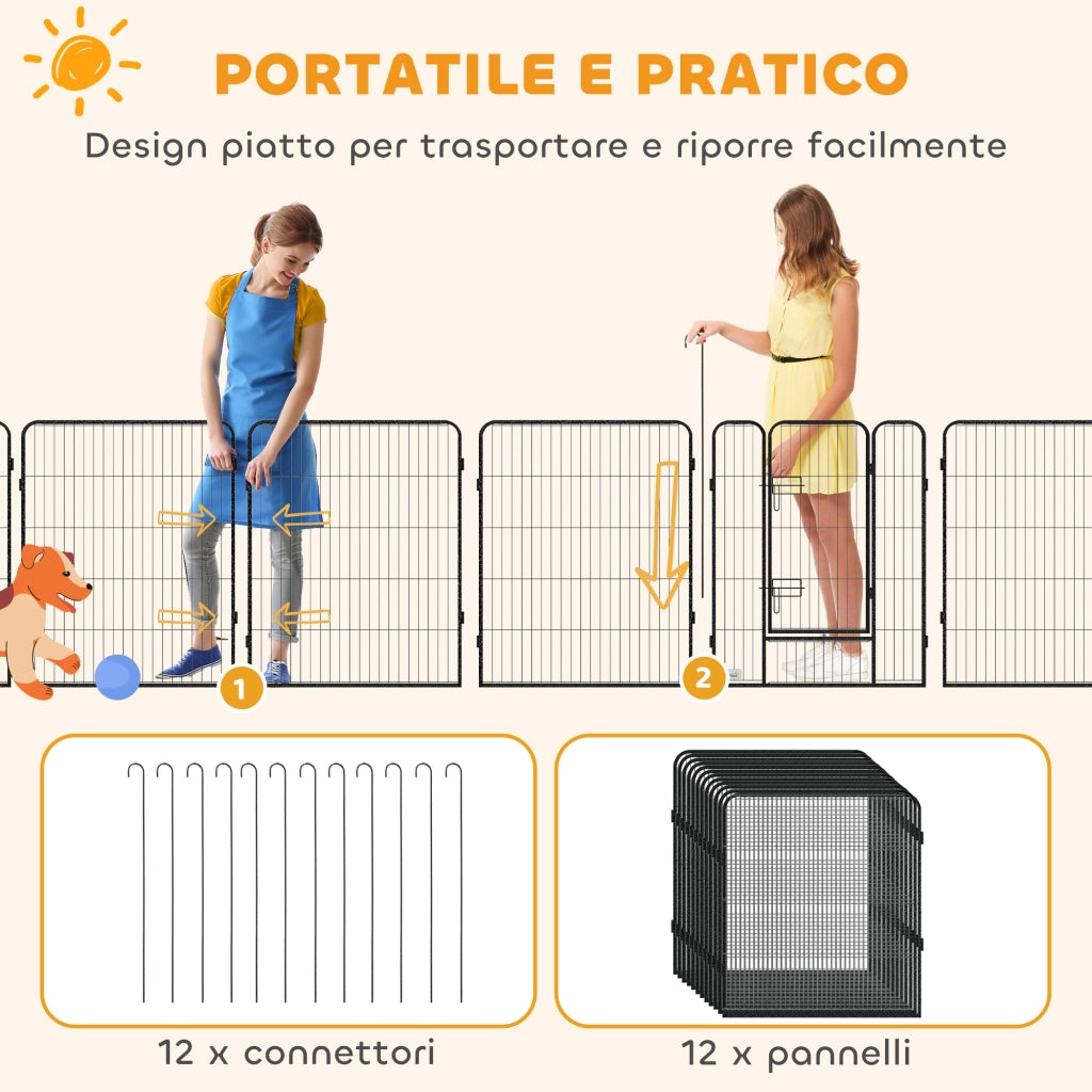 Recinto per Cani Modulabile a 12 Pannelli ¨C Zephmum ¨C Grigio 80x100 cm Pieghevole