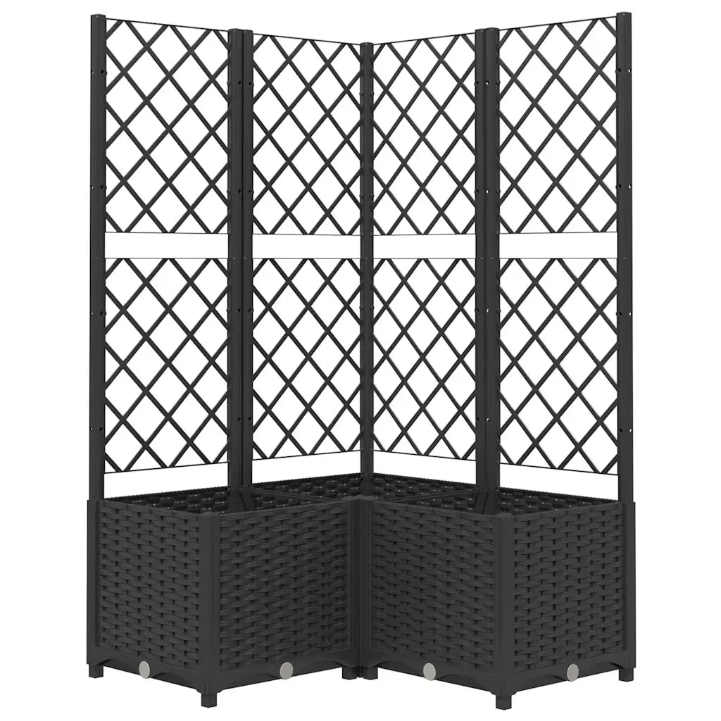 Fioriera da Giardino con Graticcio-Vaso da Esterno-Fioriera con Griglia Nero 80x80x136 cm in PP
