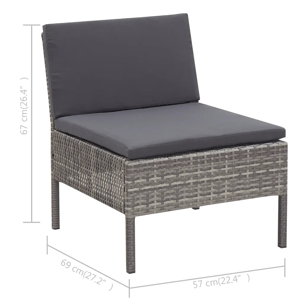 Set Divani da Giardino 3 pz | Set Salotto da Giardino con Cuscini in Polyrattan Grigio