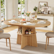 Tavolo da pranzo rotondo allungabile con piano estensibile e ripiano interno per cucina e sala da pranzo in MDF naturale