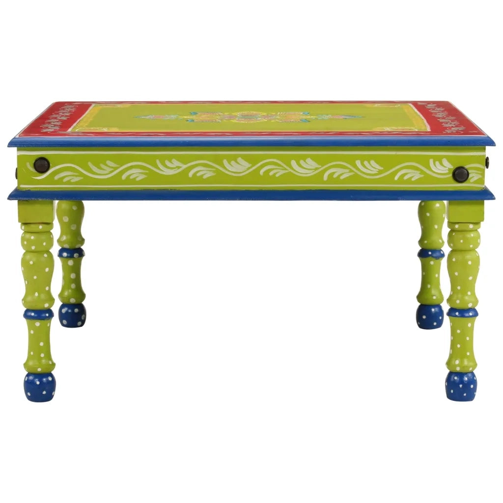 Tavolino Salotto-Tavolino da soggiorno Verde Dipinto a Mano Legno Massello di Mango