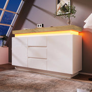 OKWISH Comò Credenza con 2 Ante e 3 Cassetti, LED e Ripiani Regolabili, per Soggiorno o Camera, Pannello di Particelle, 140 x 39 x 81 cm