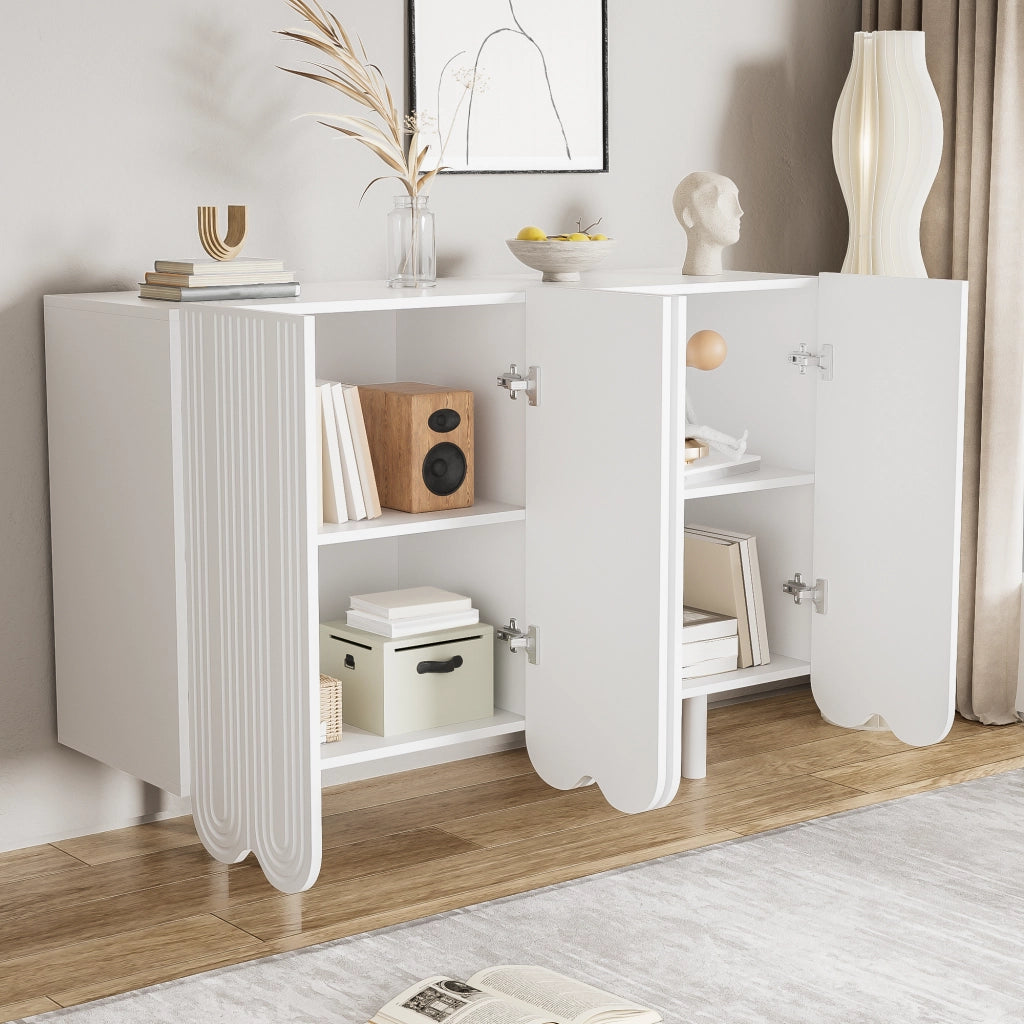 Credenza a 4 ante con intagli a goccia e cerniere ammortizzate in MDF bianco 120 × 37,5 × 80,8 cm