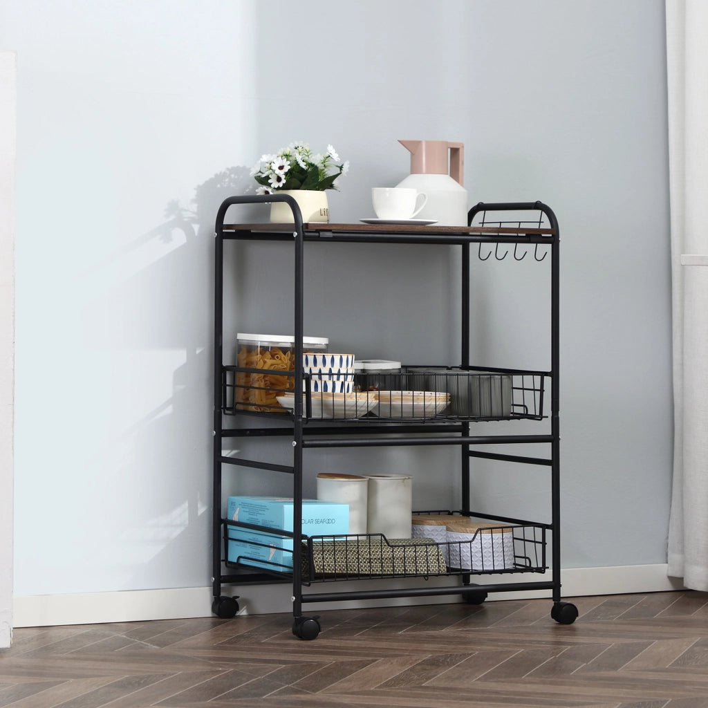Carrello da cucina 3 livelli ¨C zephmum ¨C 60x38x85,5 cm, noce