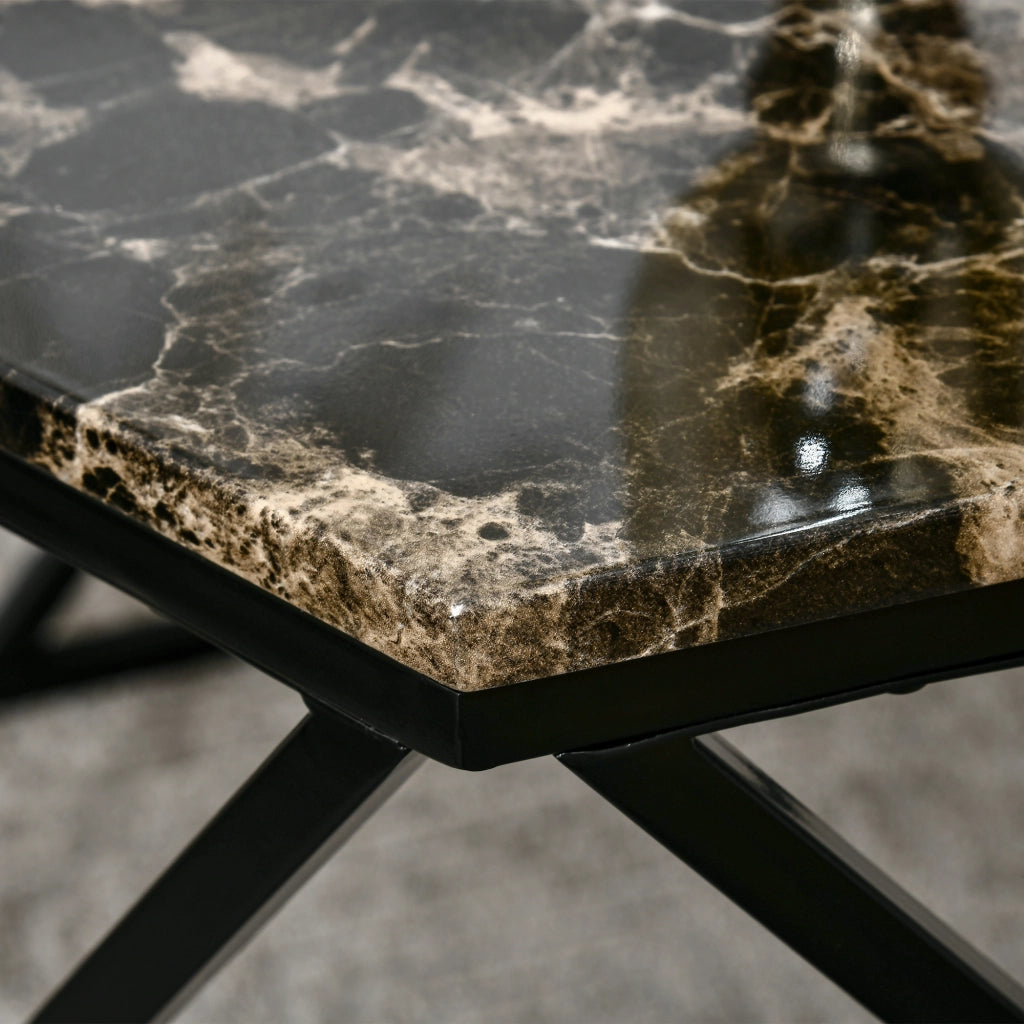 EasyComfort Tavolino da Salotto Moderno con Piano Effetto Marmo e Struttura in MDF e Acciaio, 81x70x51.2 cm, Nero
