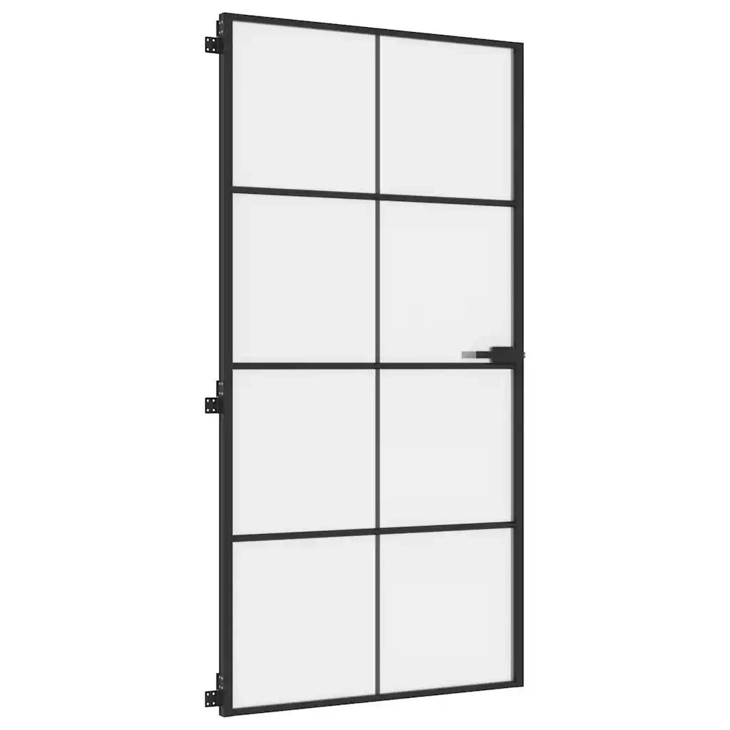 Porta Interni Sottile Nera 102,5x201,5Vetro Temperato Alluminio