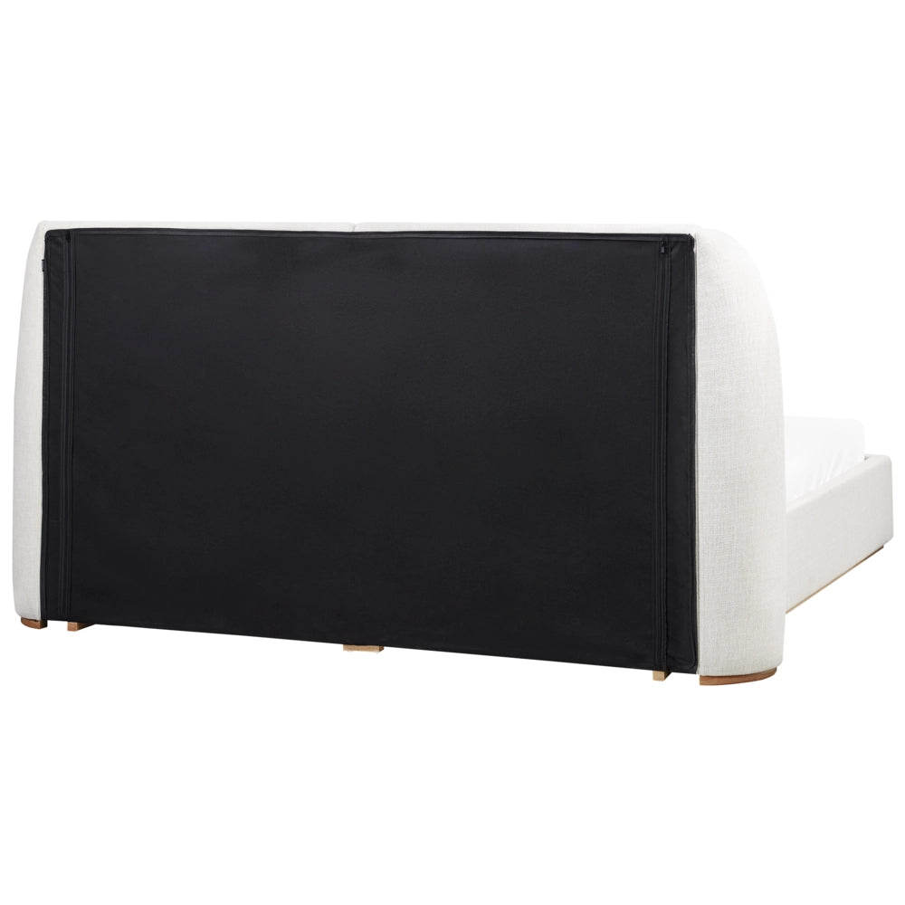 Letto matrimoniale con contenitore rivestito in tessuto bianco sporco con ampia testata 180 x 200 cm camera da letto elegante