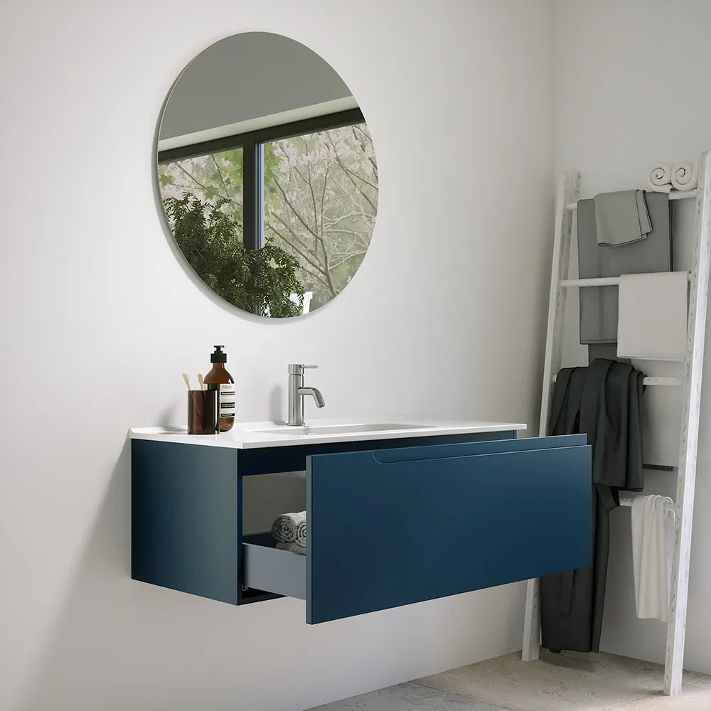 Mobile bagno sospeso 60 cm un cassetto blu zaffiro opaco con lavabo | Ardenne
