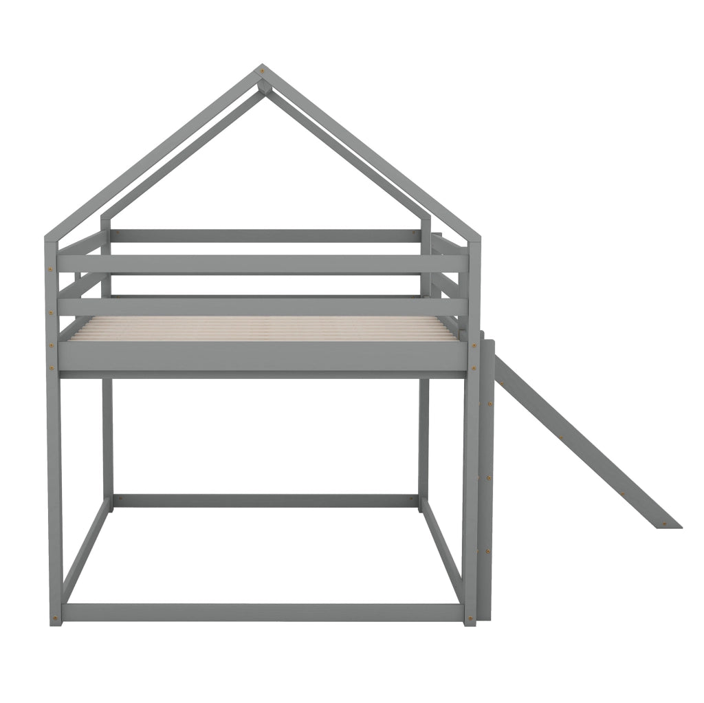 Letto a castello a casetta con scivolo 140x200 cm grigio