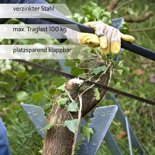 Cavalletto taglialegna pieghevole per sega con 4 supporti dentellati per tronchi max 100kg