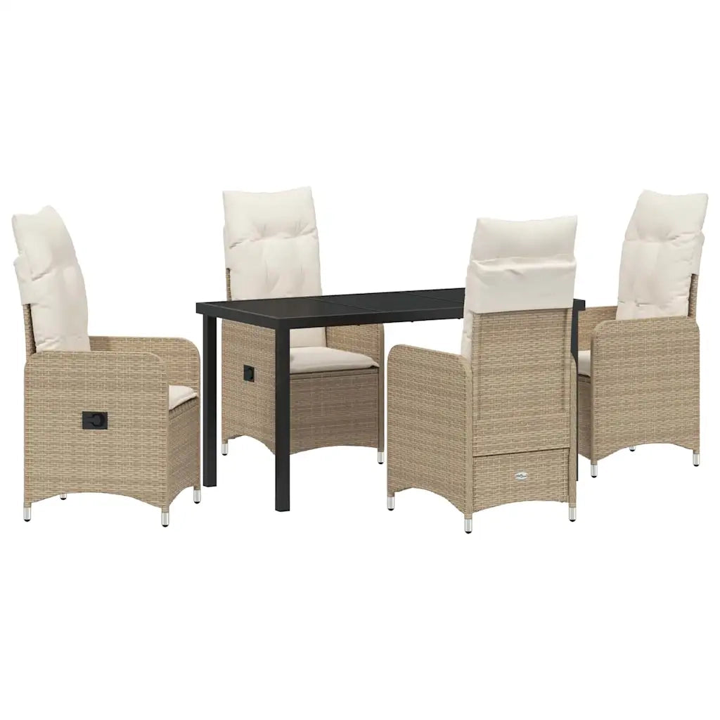 Set da Pranzo per Giardino con cuscino 5 pcs Beige polyrattan 3379655