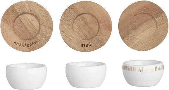 Set di 3 contenitori per uova con piatti - diversi motivi - Disegno a Ruote