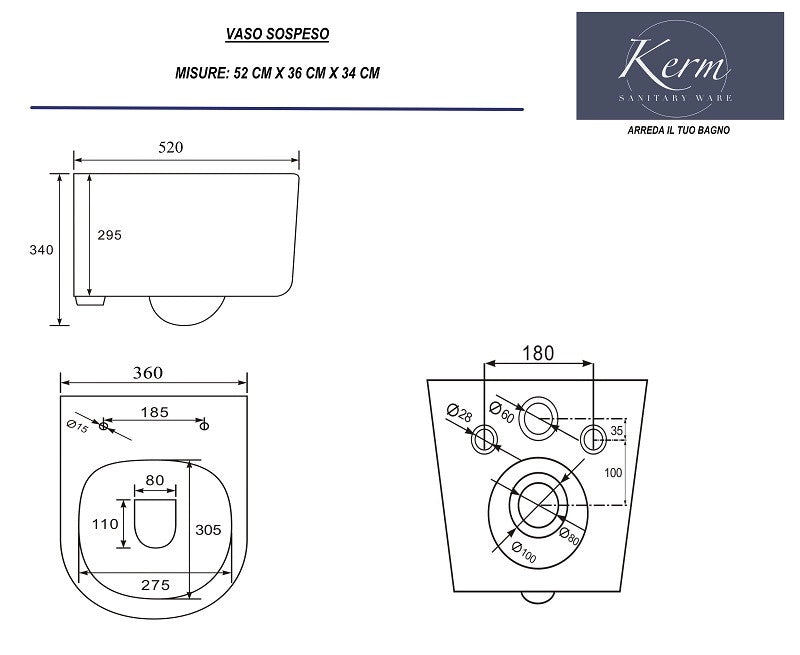 Sanitari Sospesi Moderni Rimless Sedile con Chiusura Rallentata|