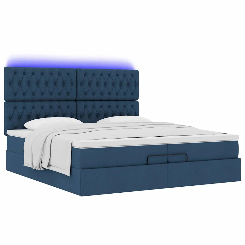 Struttura Letto Pouf con Materassi Blu 200x200 cm in Tessuto 3314120