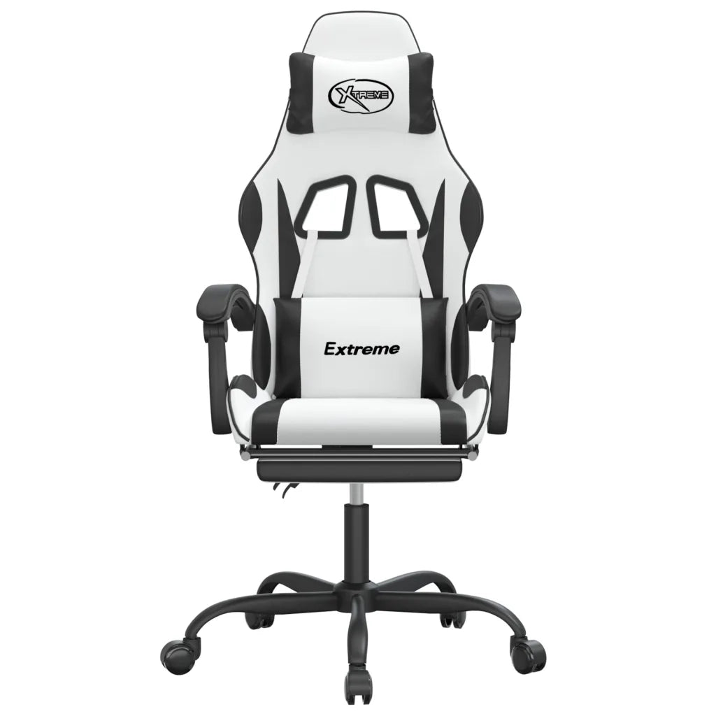 Sedia da Gaming Girevole Poggiapiedi Bianco e Nero Similpelle cod mxl 77547