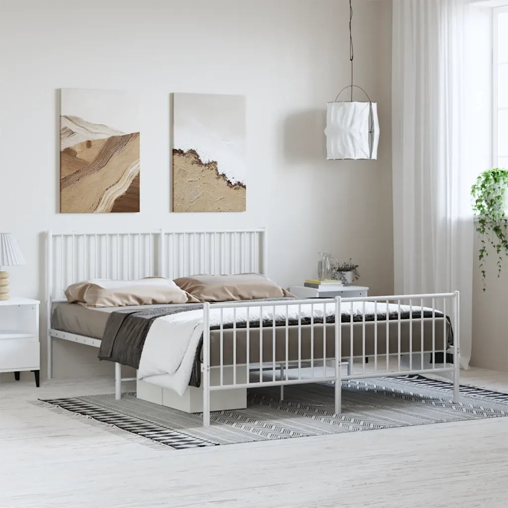 Giroletto con Testiera e Pediera Metallo Bianco 150x200 cm 350951