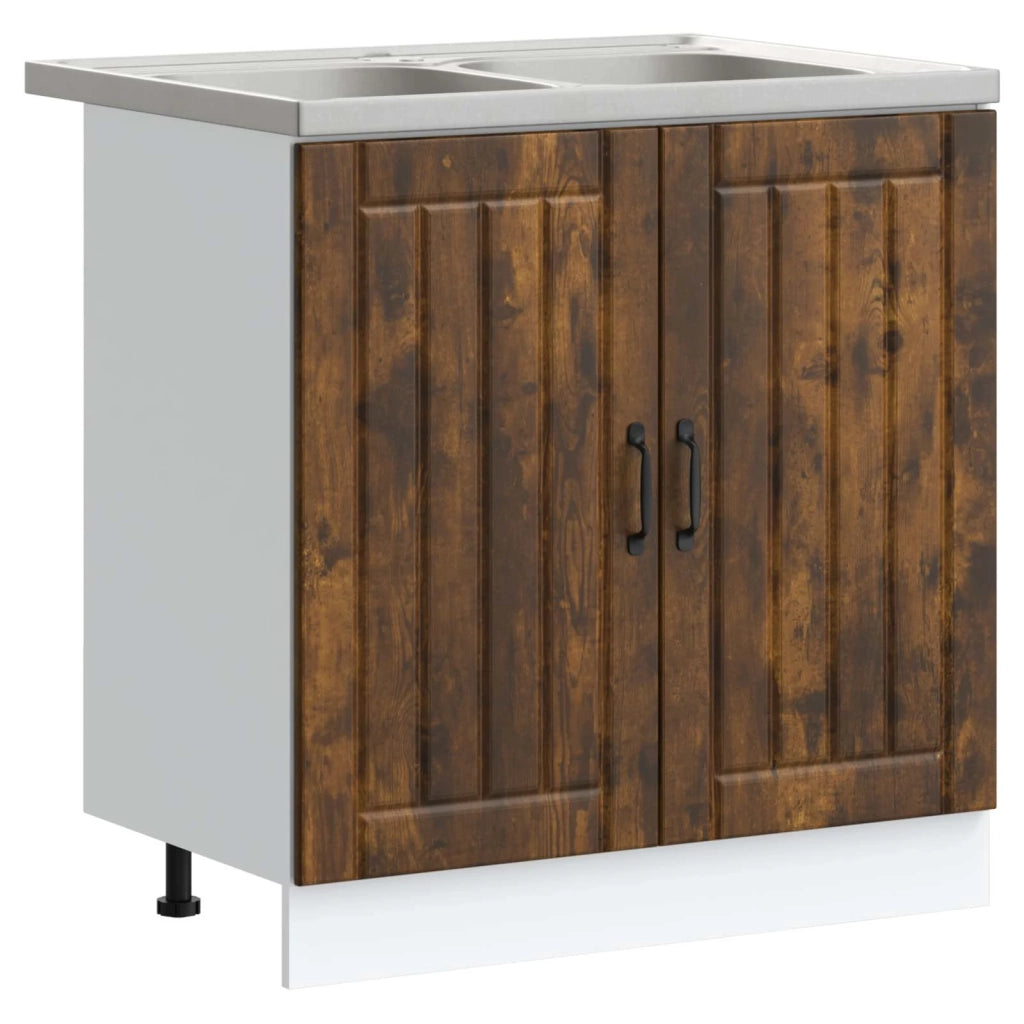 Mobiletto per lavabo Lucca 2 pz Rovere fumé 3315016