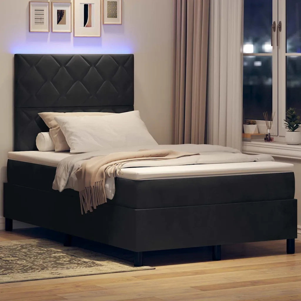 Letto a Sorgente LED con materasso Nero 120 x 190 cm Tessuto