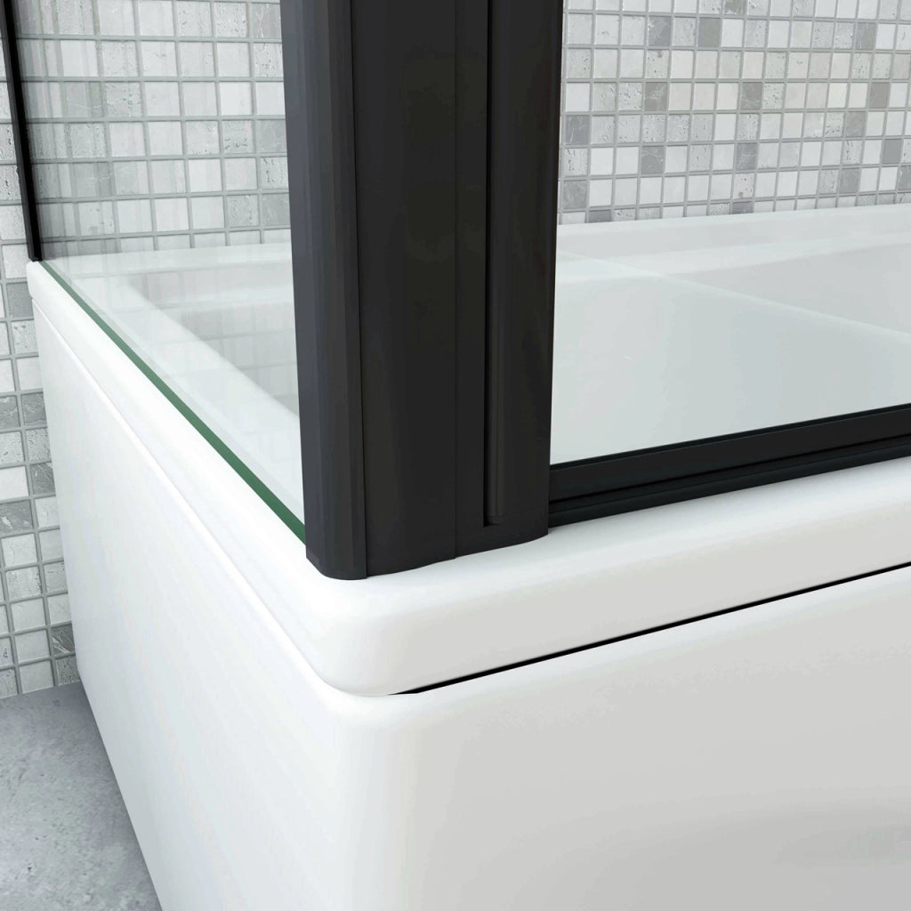 Parete Doccia Per Vasca con Lato Fisso 130x70 cm H.140 cm 3 Ante Movibili Pieghevoli a Libro in Vetro Temperato 6 mm Trasparente Anticalcare Telaio Nero Opaco