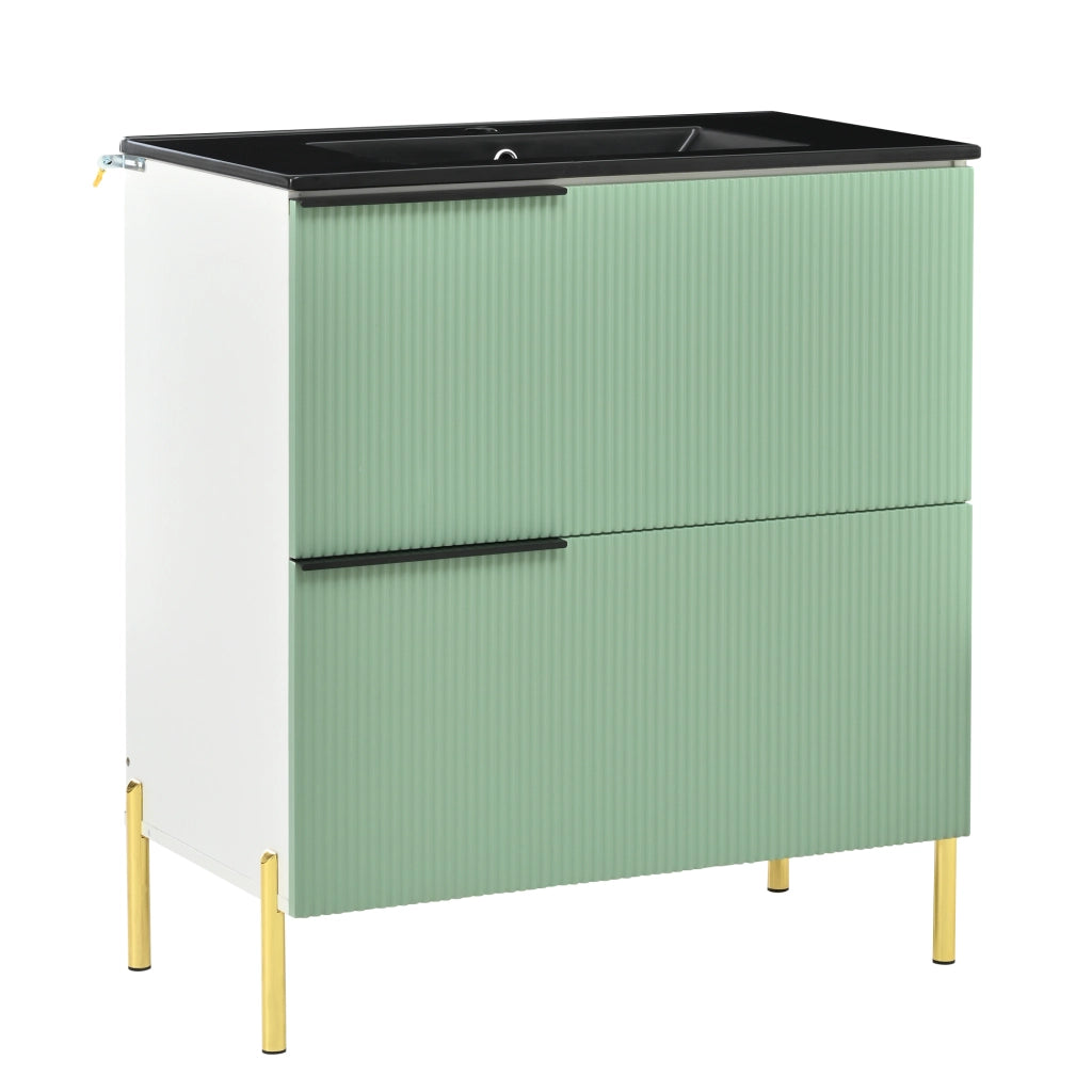 Mobile sottolavabo autoportante da bagno con lavabo in ceramica, 2 cassetti in MDF, verde, 81,5 × 47 × 90 cm