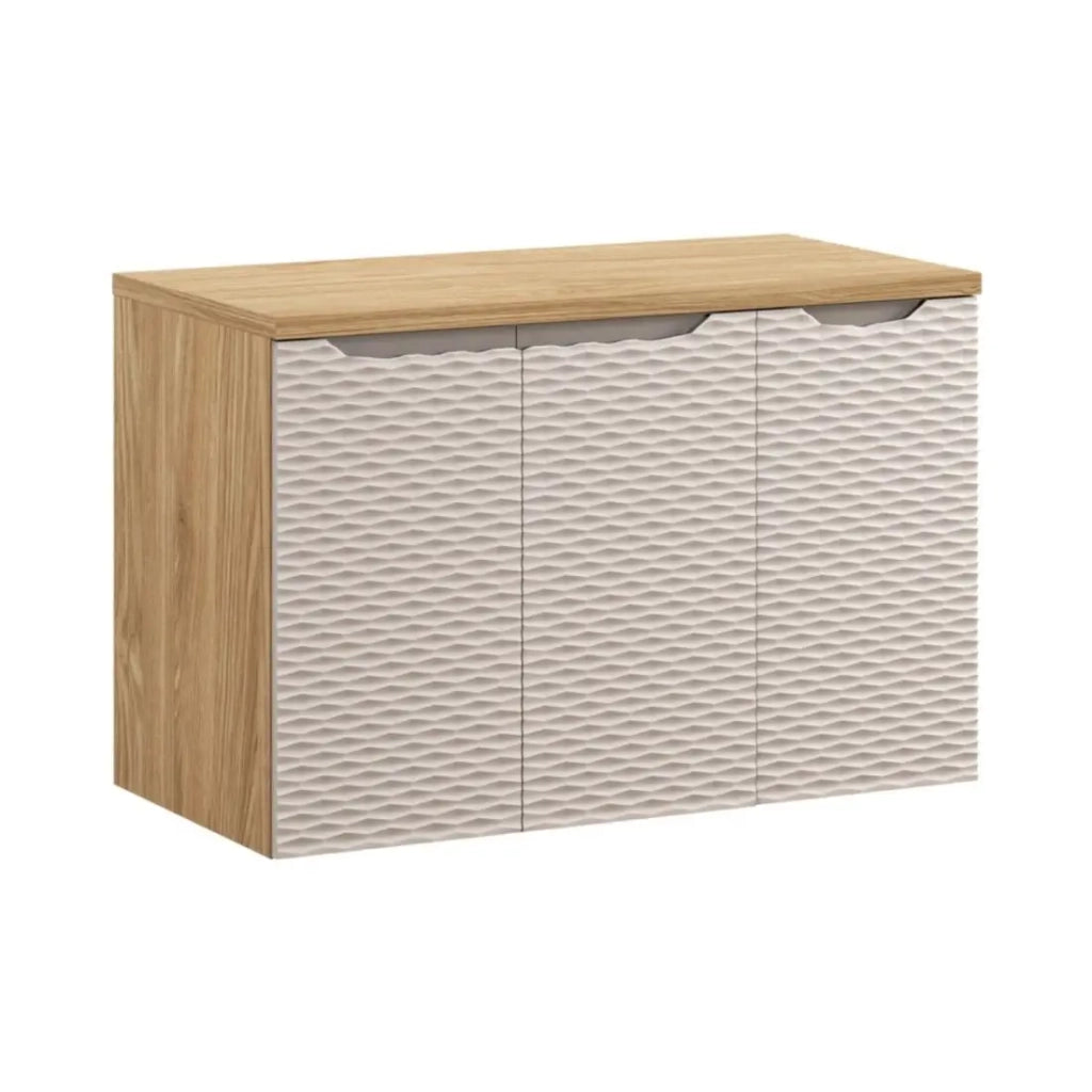 Set da bagno YOKA beige: mobile sottolavabo con armadietti 90 cm + piano lavabo