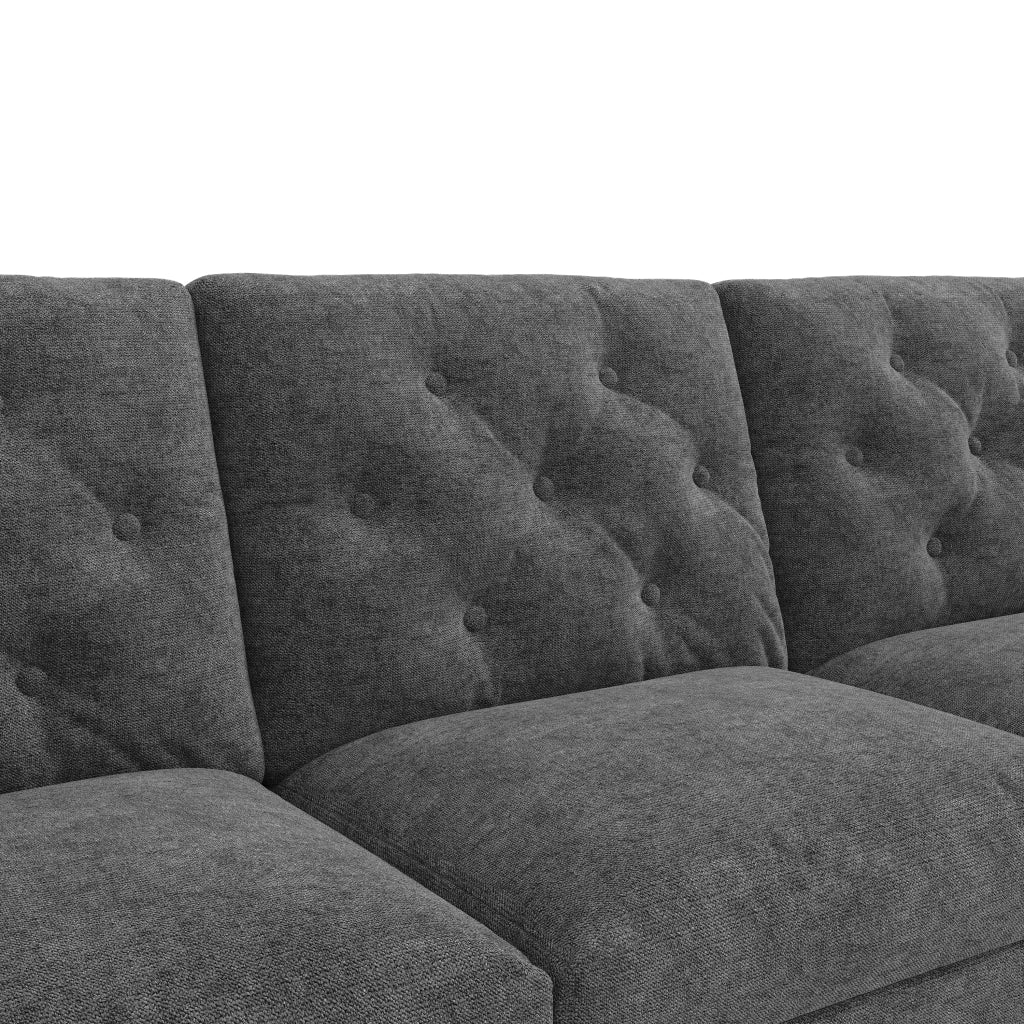 Divano angolare convertibile con vano contenitore e tasche laterali, in Velluto Grigio 281 × 132 × 86 cm