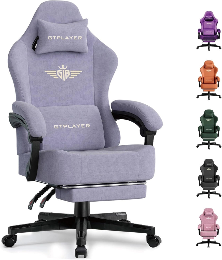 Sedia da gioco, traspirante, sedia da ufficio, ergonomica, in tessuto di alta qualità, ergonomica, schienale regolabile a 160° e poggiapiedi estraibile, carico 180 kg,colore: viola macaron